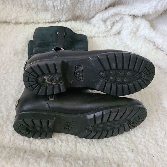 UGG Bellvue black leather sheepskin lined moto style‎ boots size 6 - Picture 9 of 12